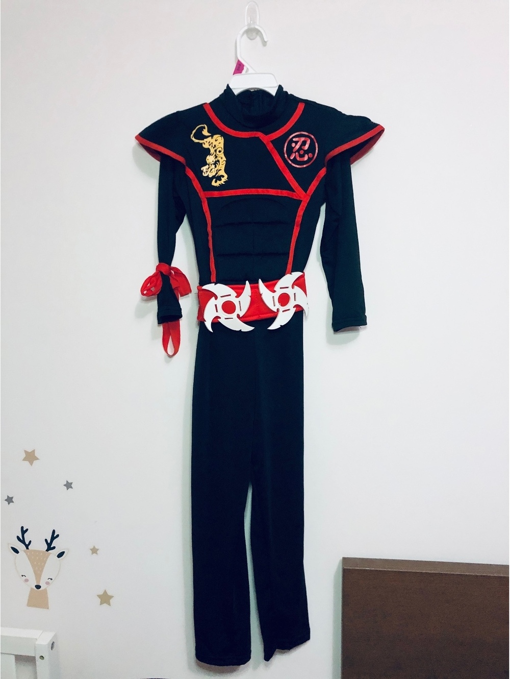 Ninja Costume 6-7Y Pit Black Red Dragon Padded Muscle Jumpsuit Halloween